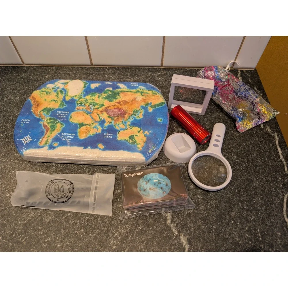 World Map Dig Kit Kids STEAM Educational World Minerals Science Discovery Set